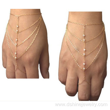 Gold Plated Rhinestone Claw Chain Bracelet Connected Rings